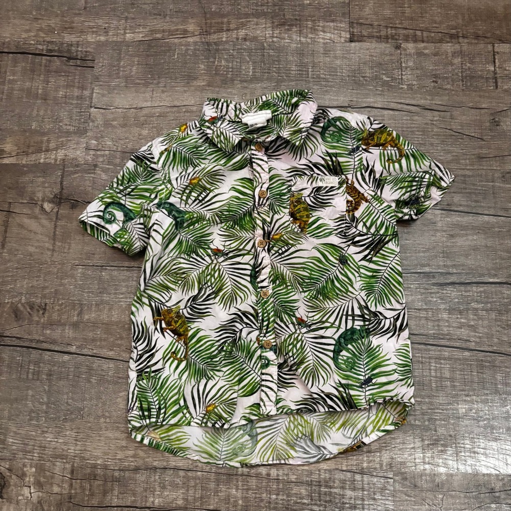 Kids Nathalie Lete x H&M Short Sleeve Button Up Chameleons Tropical Size 4-5Y